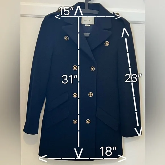 Gucci Dark Navy BlueWool Coat with Back strap - Picture 14 of 14